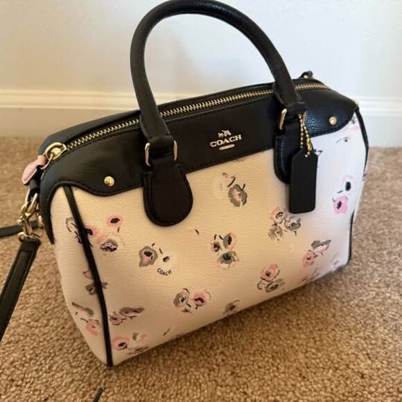 Coach Mini Bennett Satchel Crossbody Bag – Floral Print, Black/Pink, Leather - Picture 10 of 10